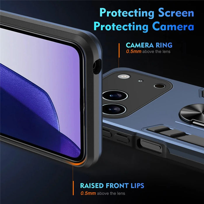 For iPhone 17 Pro Max Case PC + TPU Drop Defend Phone Cover with Ring Kickstand - Blue - 3