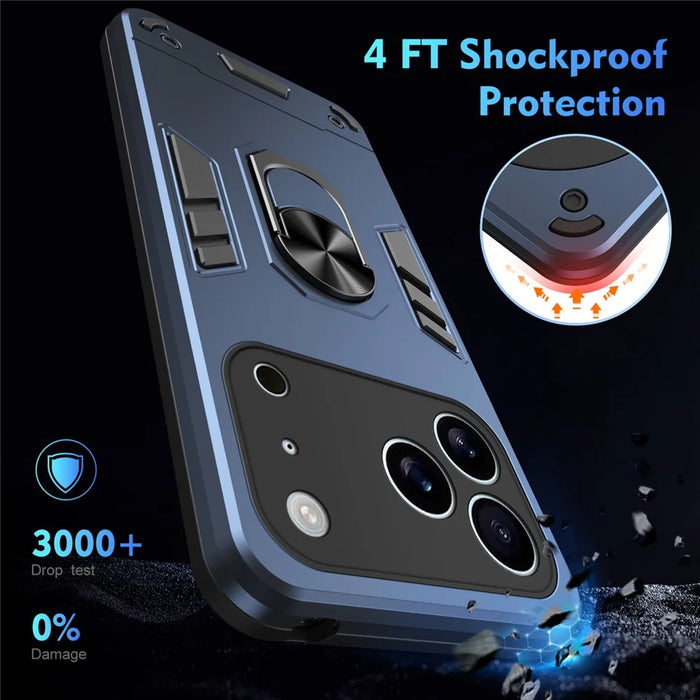 For iPhone 17 Pro Max Case PC + TPU Drop Defend Phone Cover with Ring Kickstand - Blue - 4