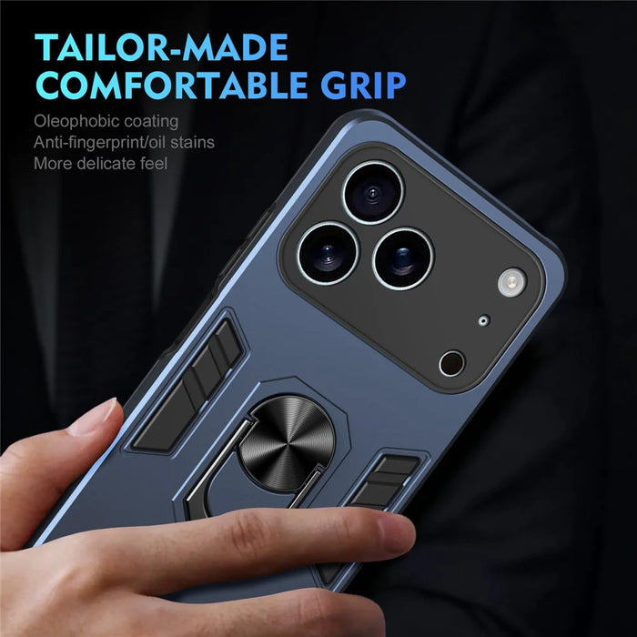 For iPhone 17 Pro Max Case PC + TPU Drop Defend Phone Cover with Ring Kickstand - Blue - 5