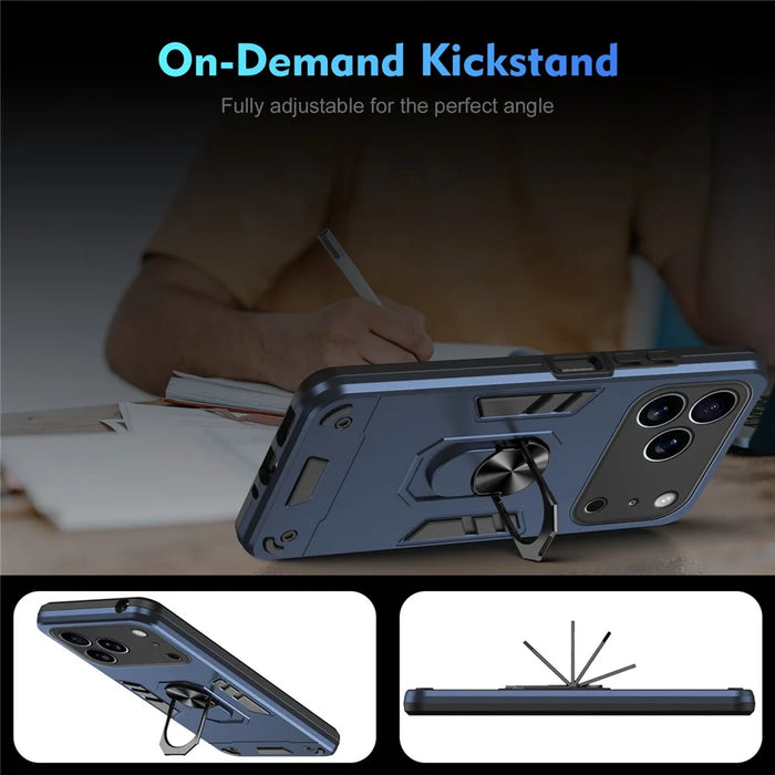 For iPhone 17 Pro Max Case PC + TPU Drop Defend Phone Cover with Ring Kickstand - Blue - 6