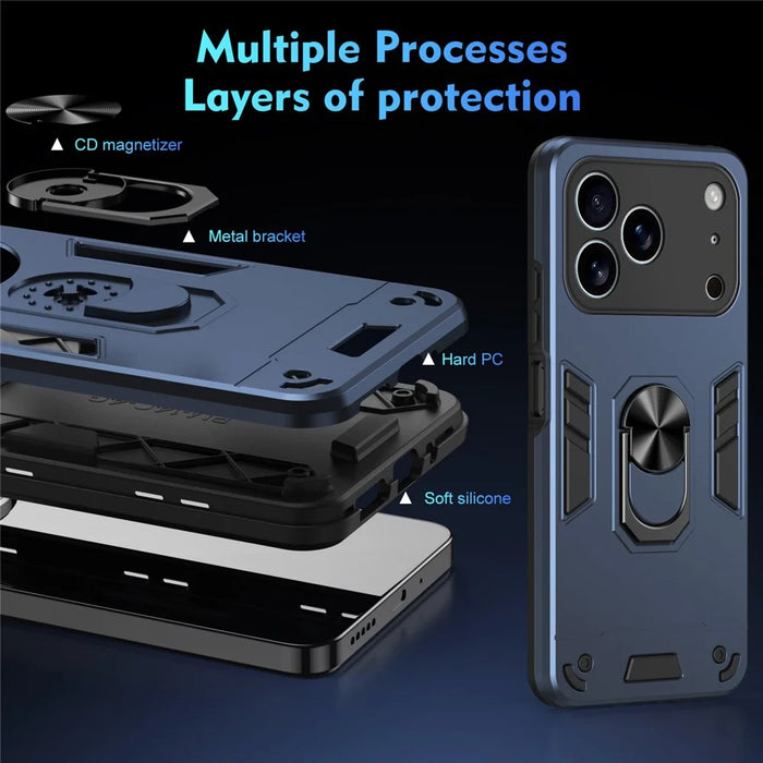 For iPhone 17 Pro Max Case PC + TPU Drop Defend Phone Cover with Ring Kickstand - Blue - 7