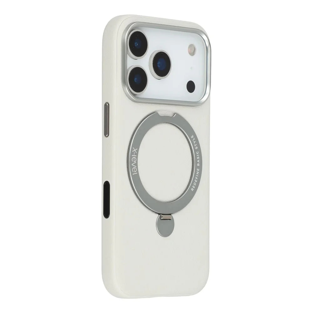 X-LEVEL For iPhone 17 Pro Magnetic Case Kickstand PC + PU Phone Back Cover - Grey - 1