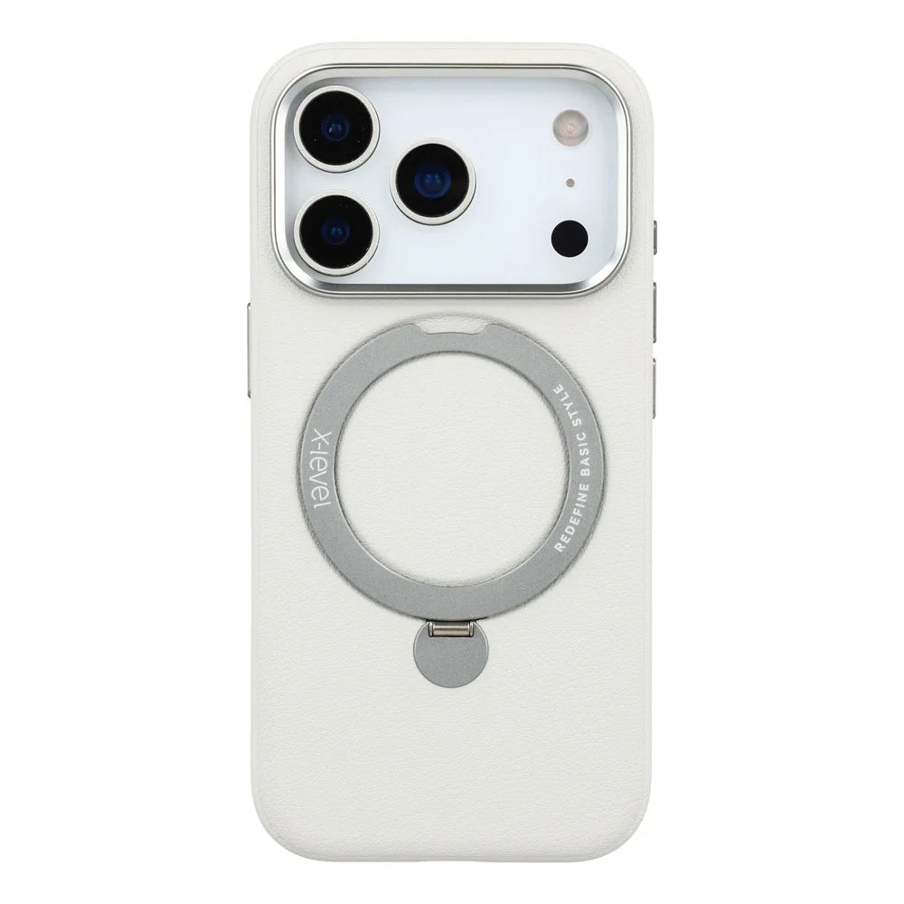 X-LEVEL For iPhone 17 Pro Magnetic Case Kickstand PC + PU Phone Back Cover - Grey - 3