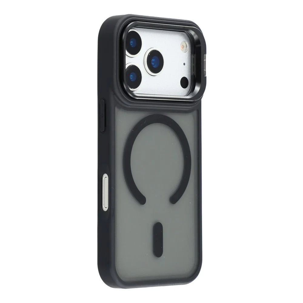 For iPhone 17 Pro Case Compatible with MagSafe Lens Kickstand TPU + PC Matte Phone Cover - Titanium Black - 1