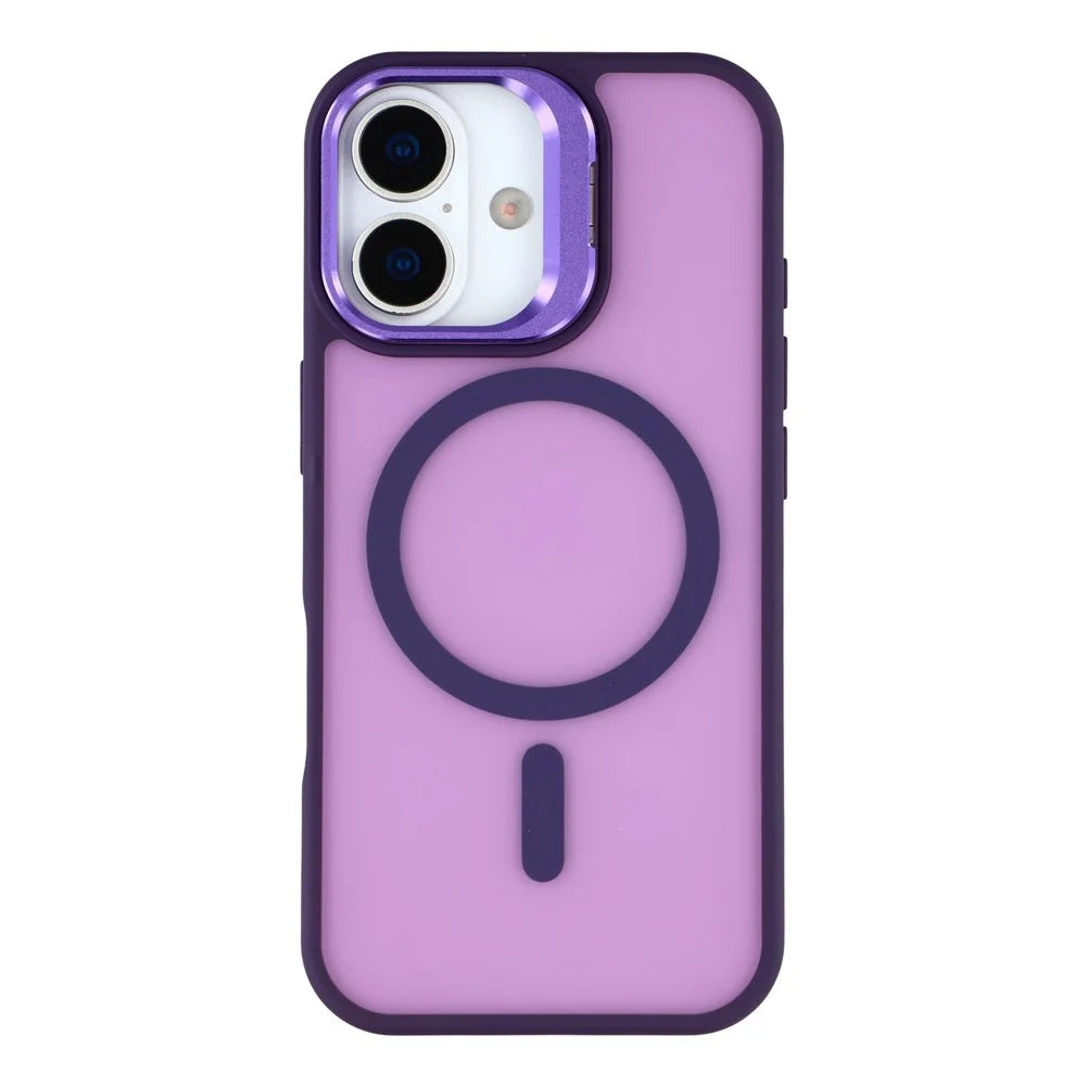 For iPhone 17 Case Compatible with MagSafe Lens Kickstand TPU + PC Matte Phone Cover - Dark Purple - 3