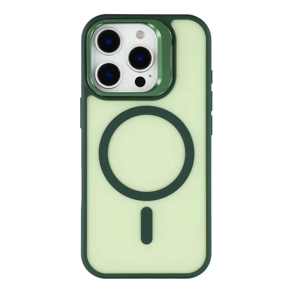 For iPhone 16 Pro Max Case Compatible with MagSafe Lens Kickstand TPU + PC Matte Phone Cover - Dark Green - 3