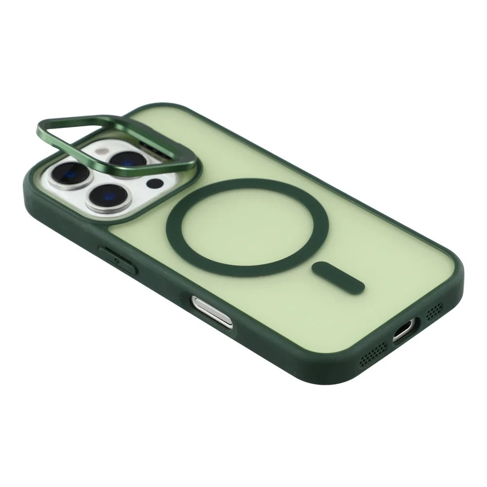 For iPhone 16 Pro Max Case Compatible with MagSafe Lens Kickstand TPU + PC Matte Phone Cover - Dark Green - 5