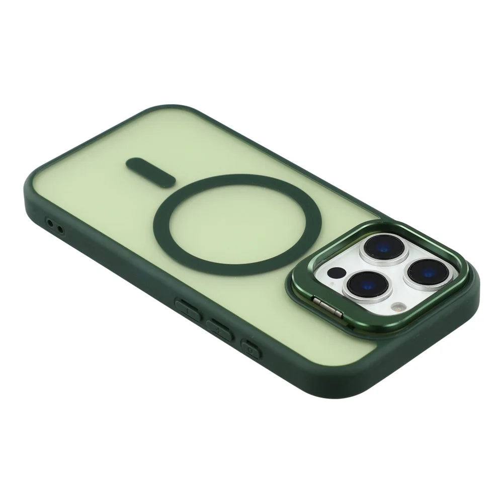 For iPhone 16 Pro Max Case Compatible with MagSafe Lens Kickstand TPU + PC Matte Phone Cover - Dark Green - 6