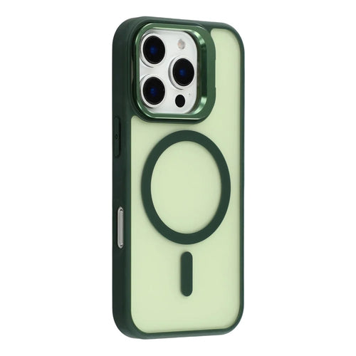 For iPhone 16 Pro Case Compatible with MagSafe Lens Kickstand TPU + PC Matte Phone Cover - Dark Green - 1