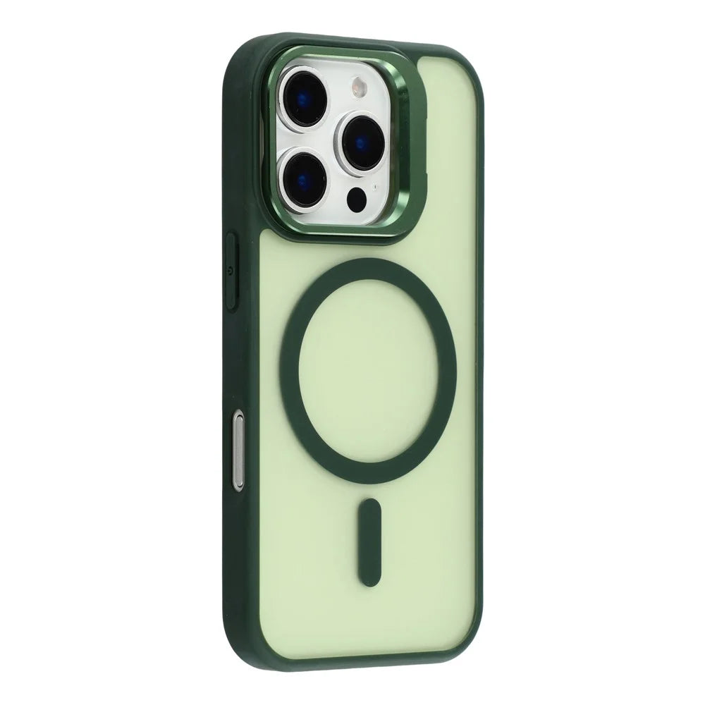 For iPhone 16 Pro Case Compatible with MagSafe Lens Kickstand TPU + PC Matte Phone Cover - Dark Green - 1