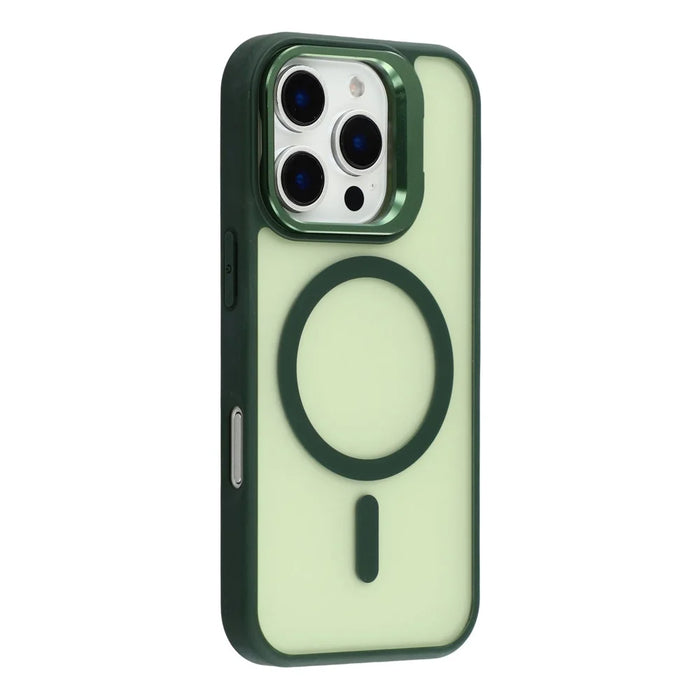 For iPhone 16 Pro Case Compatible with MagSafe Lens Kickstand TPU + PC Matte Phone Cover - Dark Green - 1