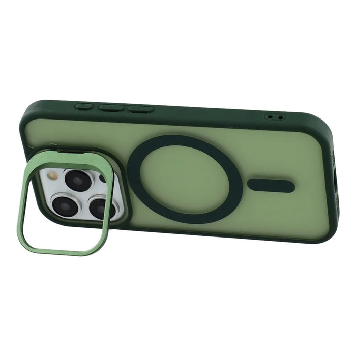 For iPhone 16 Pro Case Compatible with MagSafe Lens Kickstand TPU + PC Matte Phone Cover - Dark Green - 4
