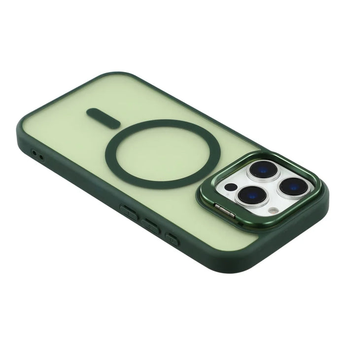 For iPhone 16 Pro Case Compatible with MagSafe Lens Kickstand TPU + PC Matte Phone Cover - Dark Green - 6
