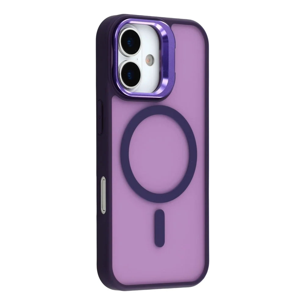 For iPhone 16 Case Compatible with MagSafe Lens Kickstand TPU + PC Matte Phone Cover - Dark Purple - 1