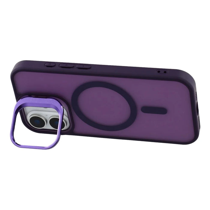 For iPhone 16 Case Compatible with MagSafe Lens Kickstand TPU + PC Matte Phone Cover - Dark Purple - 4