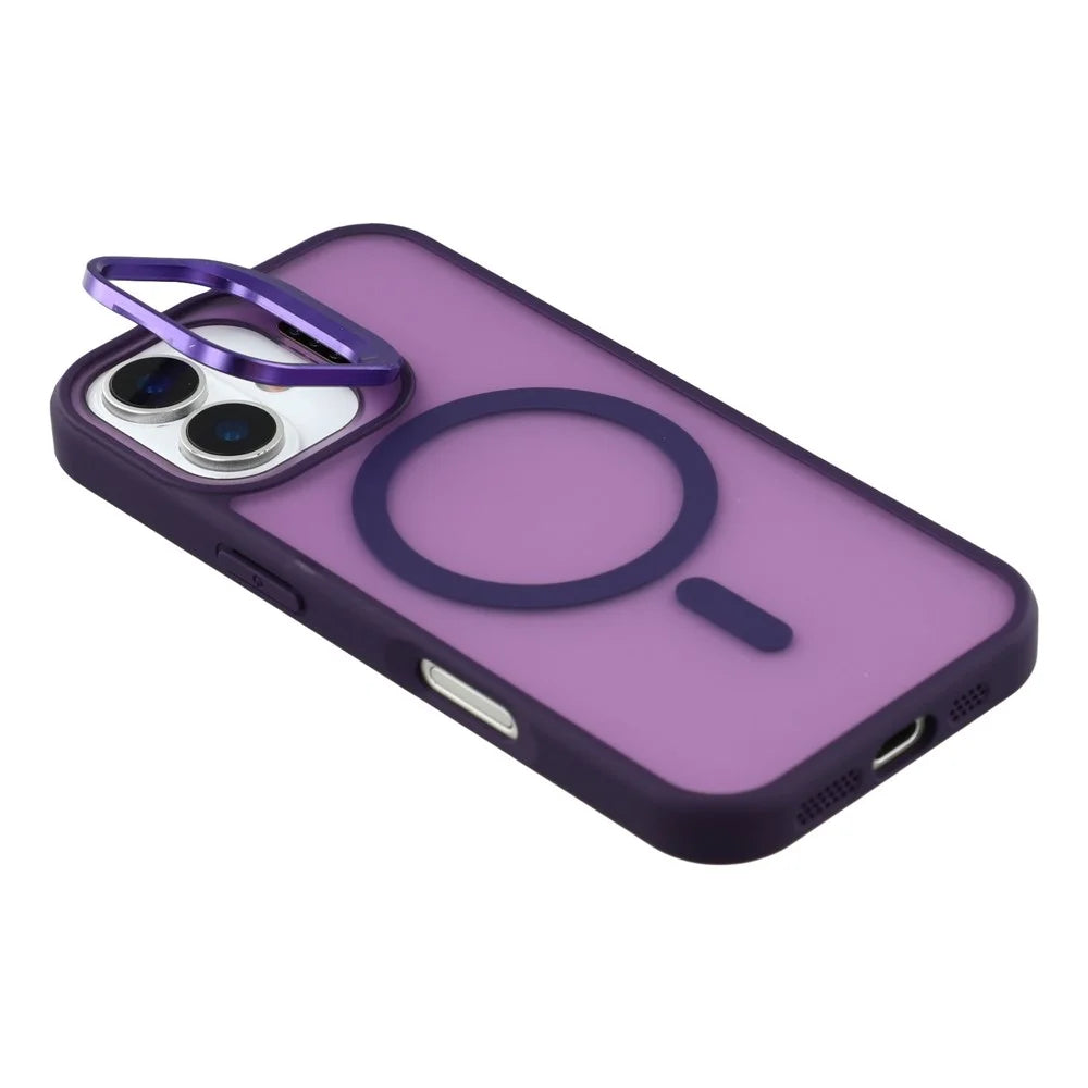 For iPhone 16 Plus Case Compatible with MagSafe Lens Kickstand TPU + PC Matte Phone Cover - Dark Purple - 5