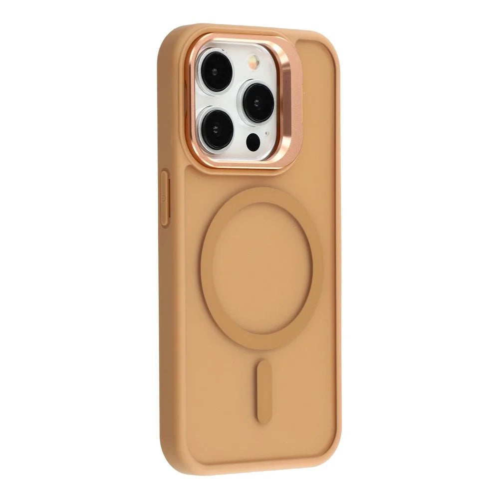 For iPhone 15 Pro Max Case Compatible with MagSafe Lens Kickstand TPU + PC Matte Phone Cover - Desert Gold - 1