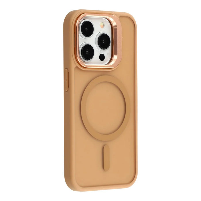 For iPhone 15 Pro Max Case Compatible with MagSafe Lens Kickstand TPU + PC Matte Phone Cover - Desert Gold - 1