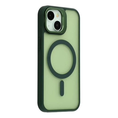 For iPhone 15 Case Compatible with MagSafe Lens Kickstand TPU + PC Matte Phone Cover - Dark Green - 1