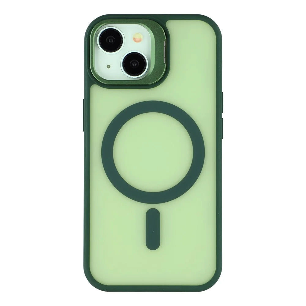 For iPhone 15 Plus / 14 Plus Case Compatible with MagSafe Lens Kickstand TPU + PC Matte Phone Cover - Dark Green - 3