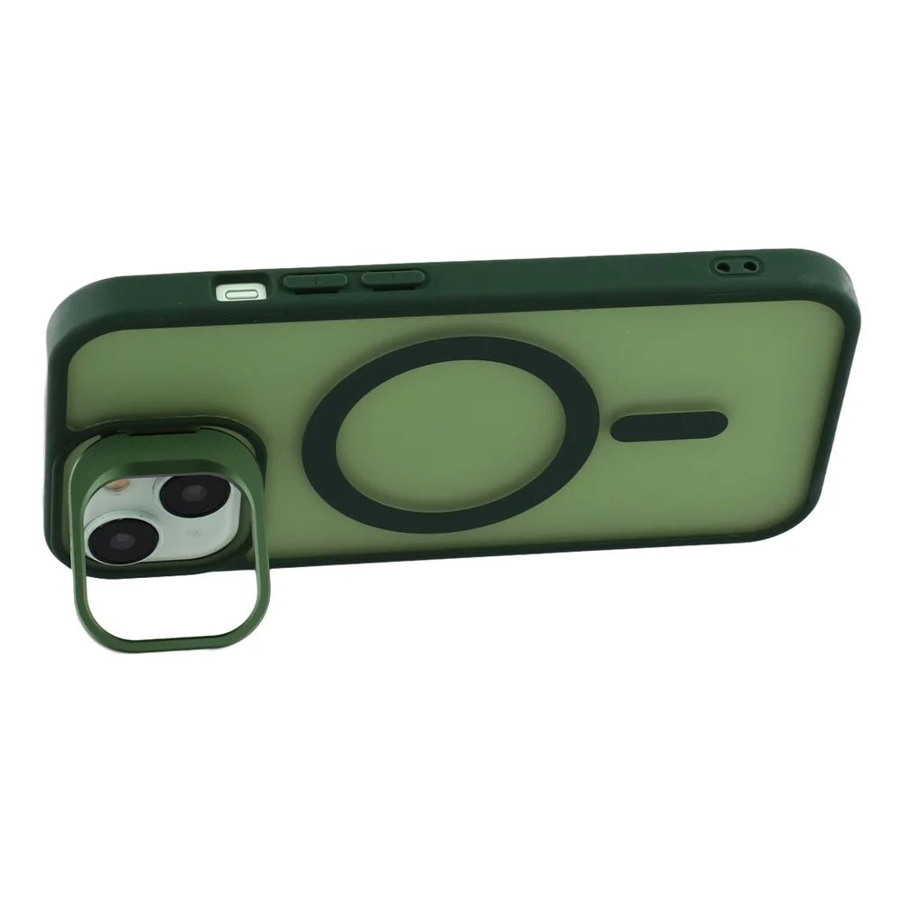 For iPhone 15 Plus / 14 Plus Case Compatible with MagSafe Lens Kickstand TPU + PC Matte Phone Cover - Dark Green - 4