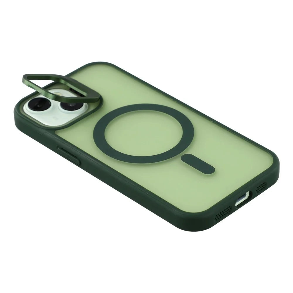 For iPhone 15 Plus / 14 Plus Case Compatible with MagSafe Lens Kickstand TPU + PC Matte Phone Cover - Dark Green - 5