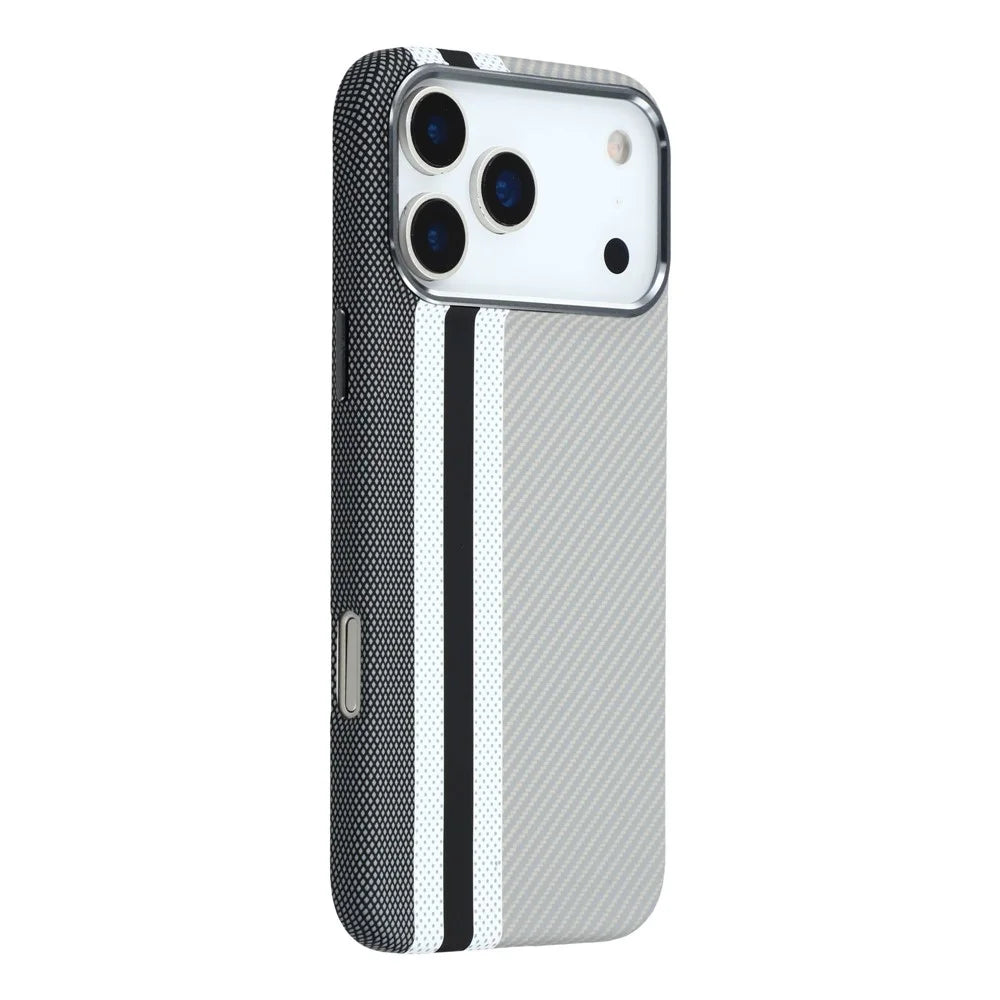 For iPhone 17 Pro Max Magnetic Case Water Transfer Printing Metal Frame PC Phone Back Cover - Grey Stripes - 3