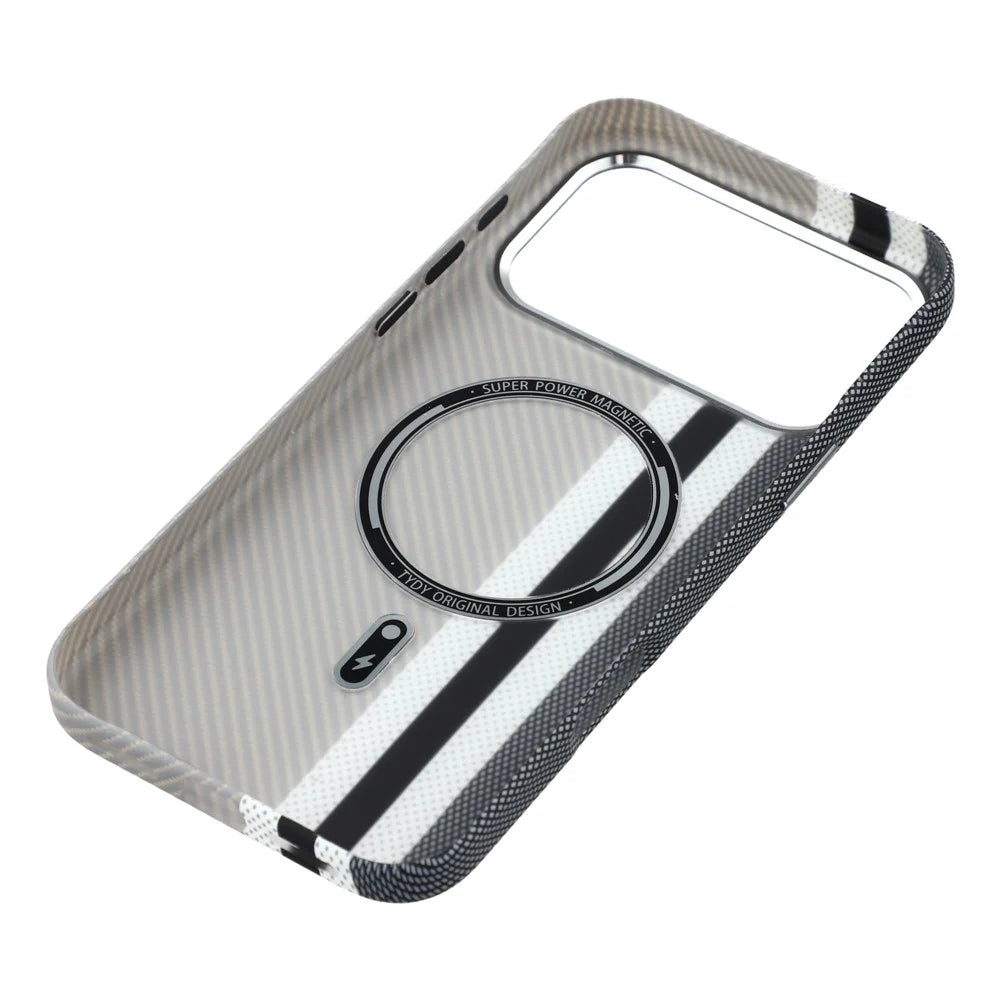 For iPhone 17 Pro Max Magnetic Case Water Transfer Printing Metal Frame PC Phone Back Cover - Grey Stripes - 4