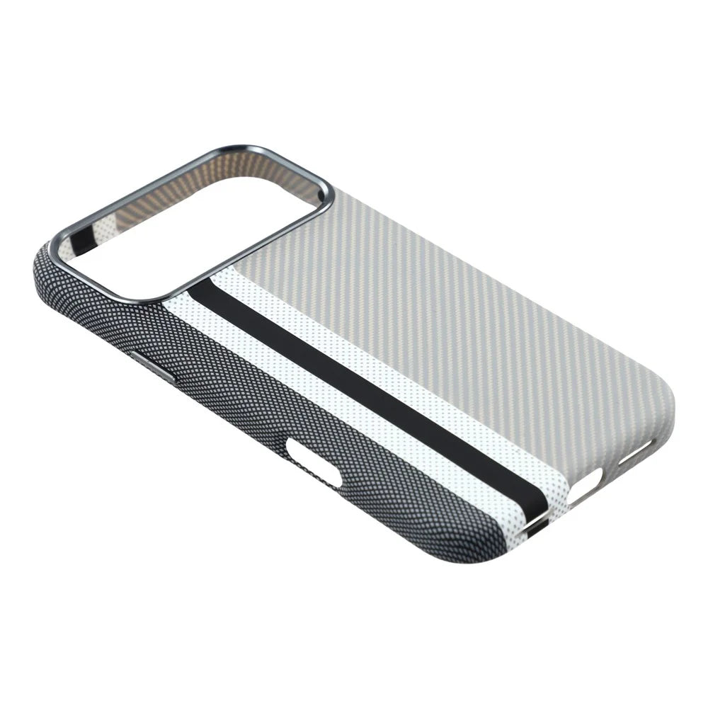 For iPhone 17 Pro Max Magnetic Case Water Transfer Printing Metal Frame PC Phone Back Cover - Grey Stripes - 5