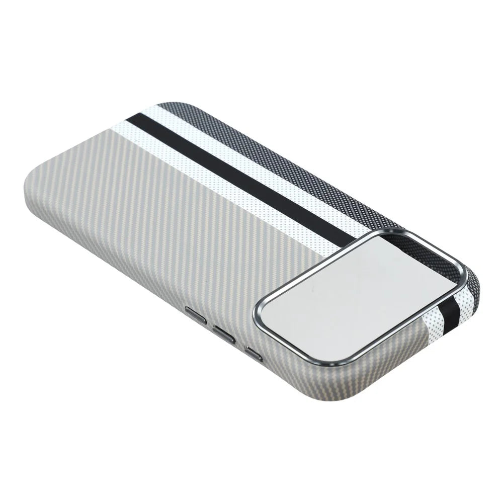 For iPhone 17 Pro Max Magnetic Case Water Transfer Printing Metal Frame PC Phone Back Cover - Grey Stripes - 6
