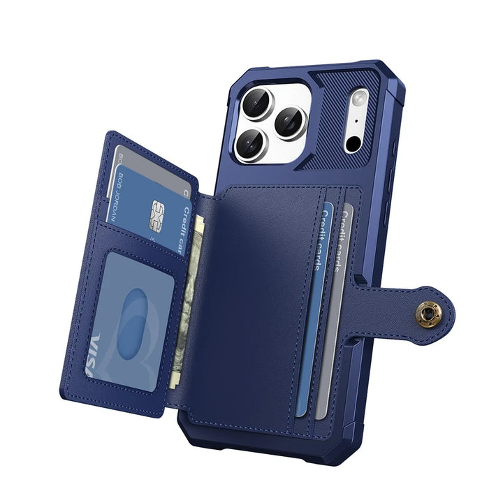 For iPhone 17 Pro Max Case with Card Holder PU Leather + TPU Phone Back Cover - Blue - 3