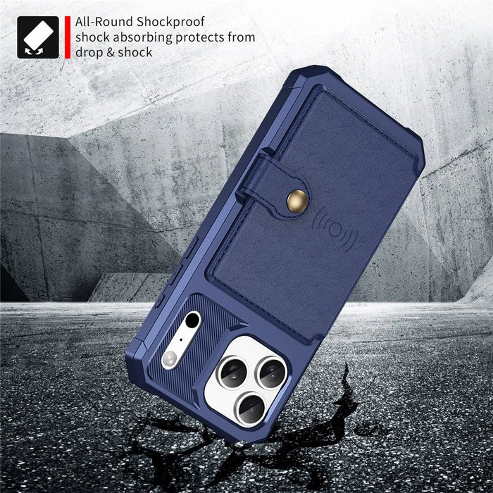 For iPhone 17 Pro Max Case with Card Holder PU Leather + TPU Phone Back Cover - Blue - 4