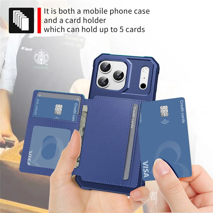 For iPhone 17 Pro Max Case with Card Holder PU Leather + TPU Phone Back Cover - Blue - 5