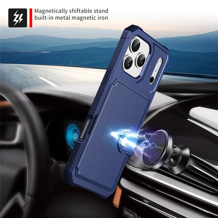 For iPhone 17 Pro Max Case with Card Holder PU Leather + TPU Phone Back Cover - Blue - 6