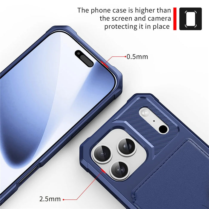 For iPhone 17 Pro Max Case with Card Holder PU Leather + TPU Phone Back Cover - Blue - 7