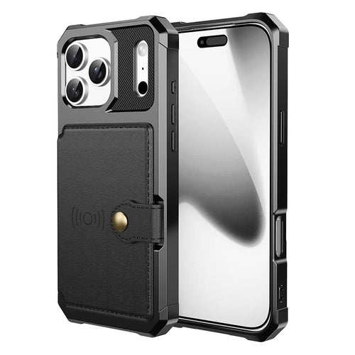 For iPhone 17 Pro Case with Card Holder PU Leather + TPU Phone Back Cover - Black - 1