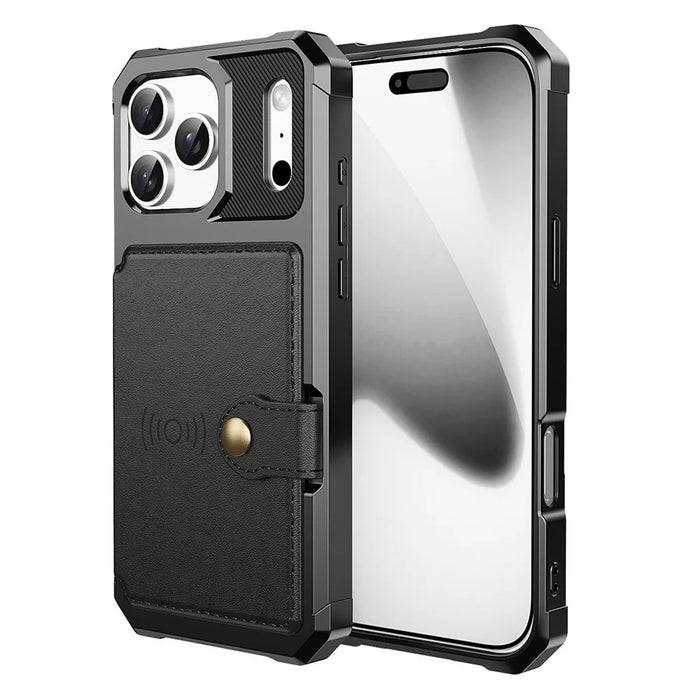 For iPhone 17 Pro Case with Card Holder PU Leather + TPU Phone Back Cover - Black - 1