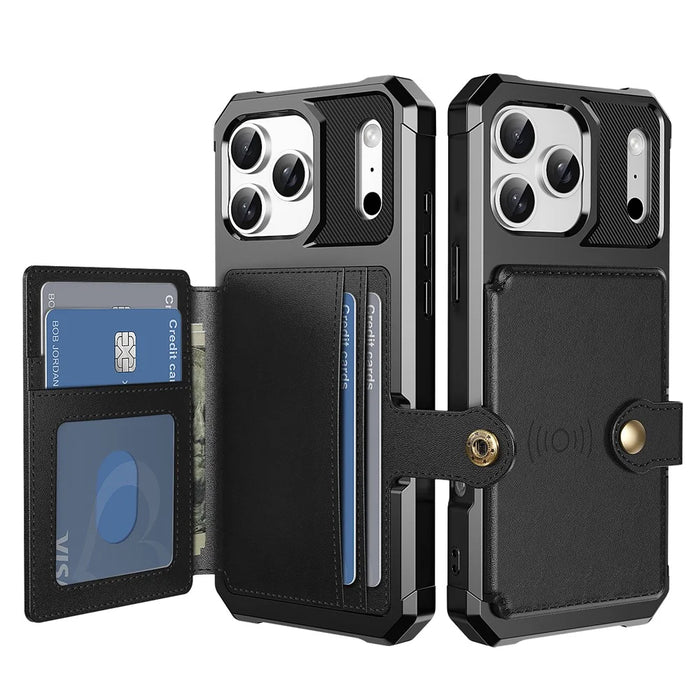 For iPhone 17 Pro Case with Card Holder PU Leather + TPU Phone Back Cover - Black - 2