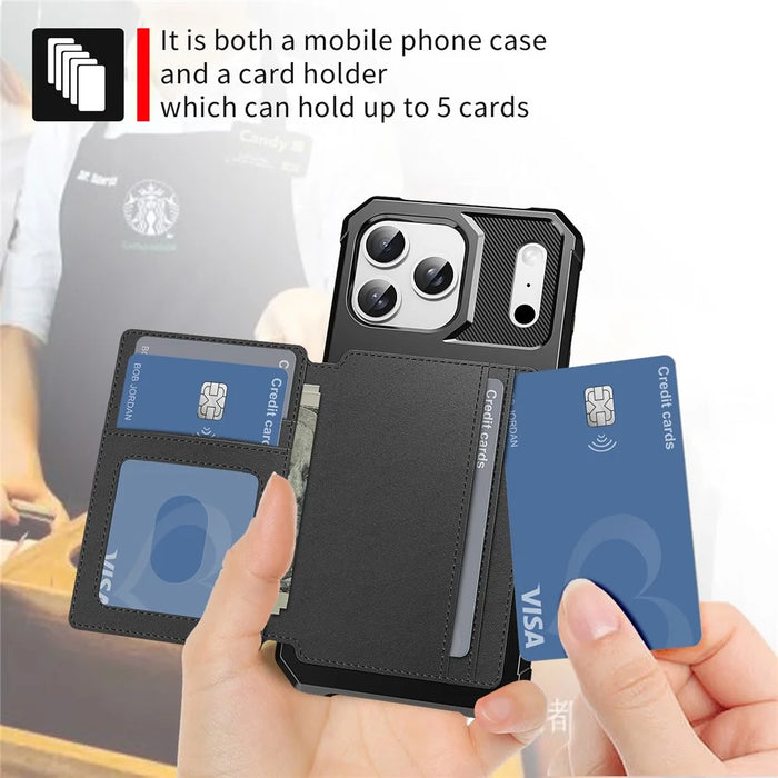 For iPhone 17 Pro Case with Card Holder PU Leather + TPU Phone Back Cover - Black - 5