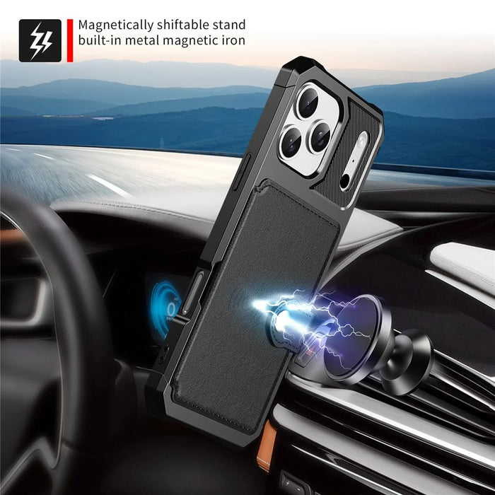 For iPhone 17 Pro Case with Card Holder PU Leather + TPU Phone Back Cover - Black - 6