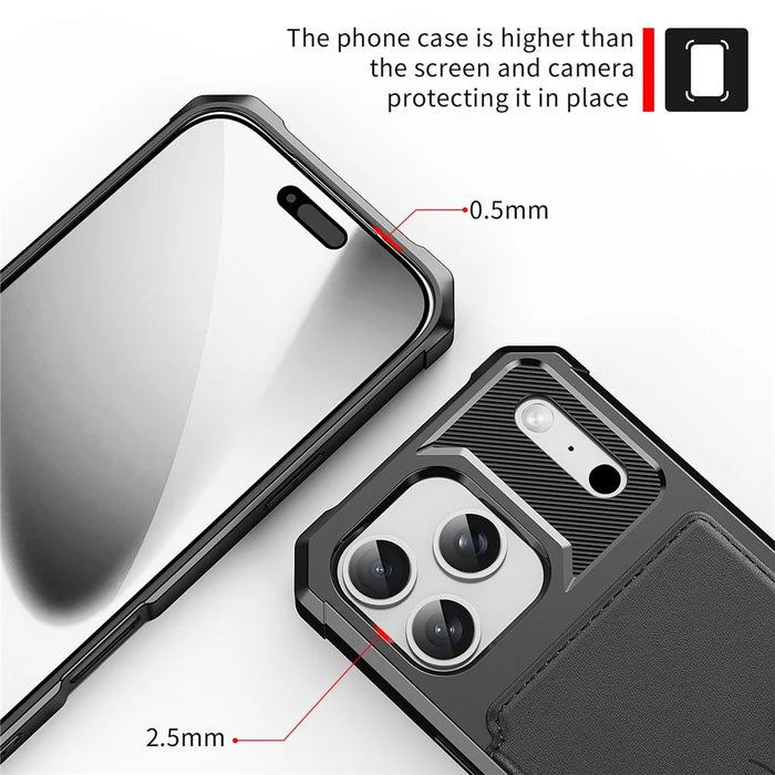 For iPhone 17 Pro Case with Card Holder PU Leather + TPU Phone Back Cover - Black - 7