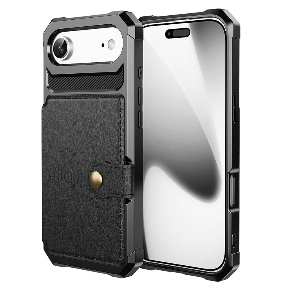 For iPhone Air Case with Card Holder PU Leather + TPU Phone Back Cover - Black - 1