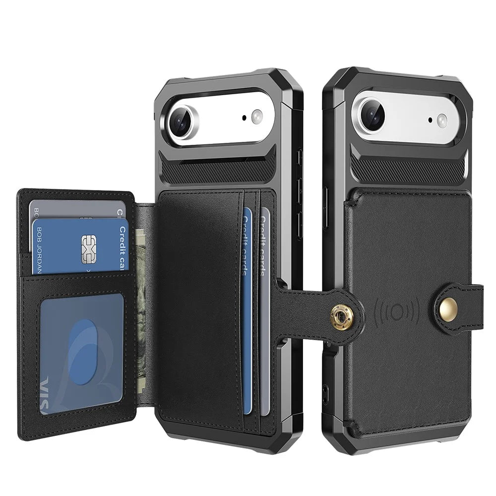 For iPhone Air Case with Card Holder PU Leather + TPU Phone Back Cover - Black - 2