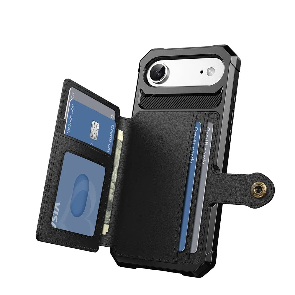 For iPhone Air Case with Card Holder PU Leather + TPU Phone Back Cover - Black - 3
