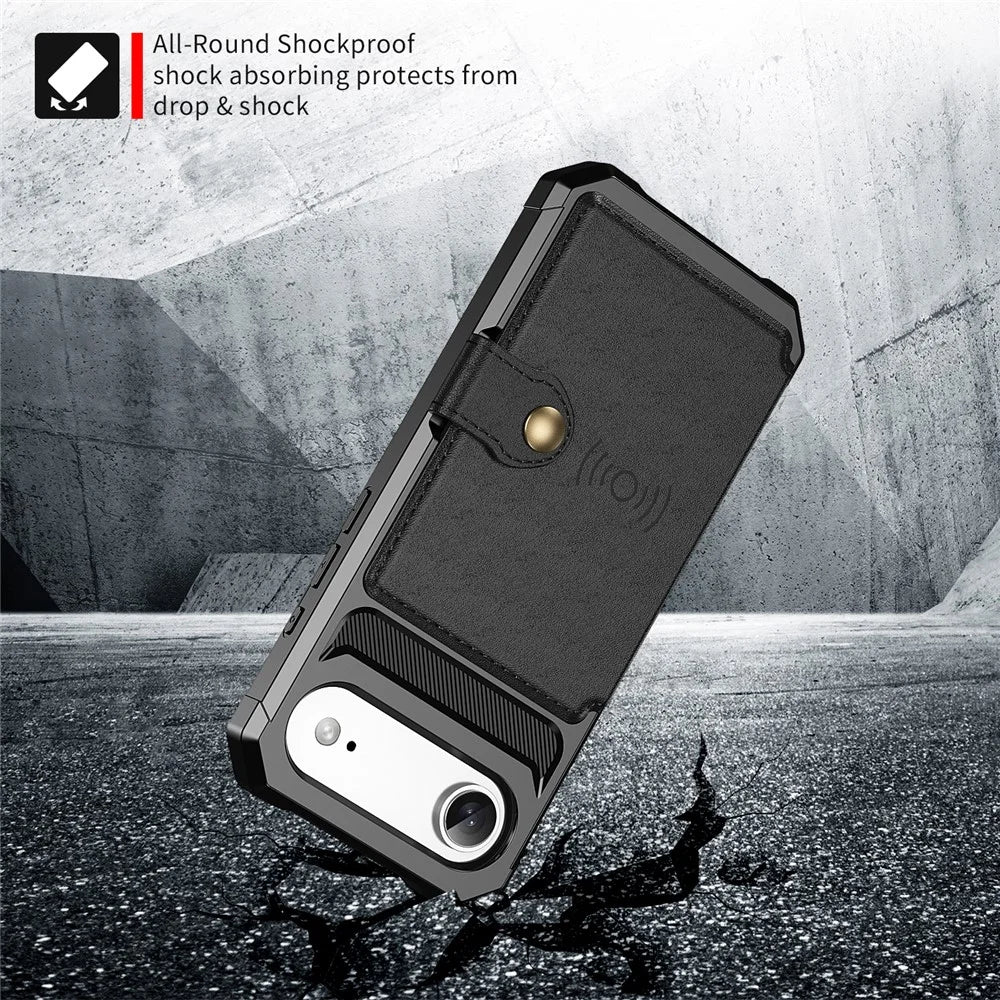For iPhone Air Case with Card Holder PU Leather + TPU Phone Back Cover - Black - 4
