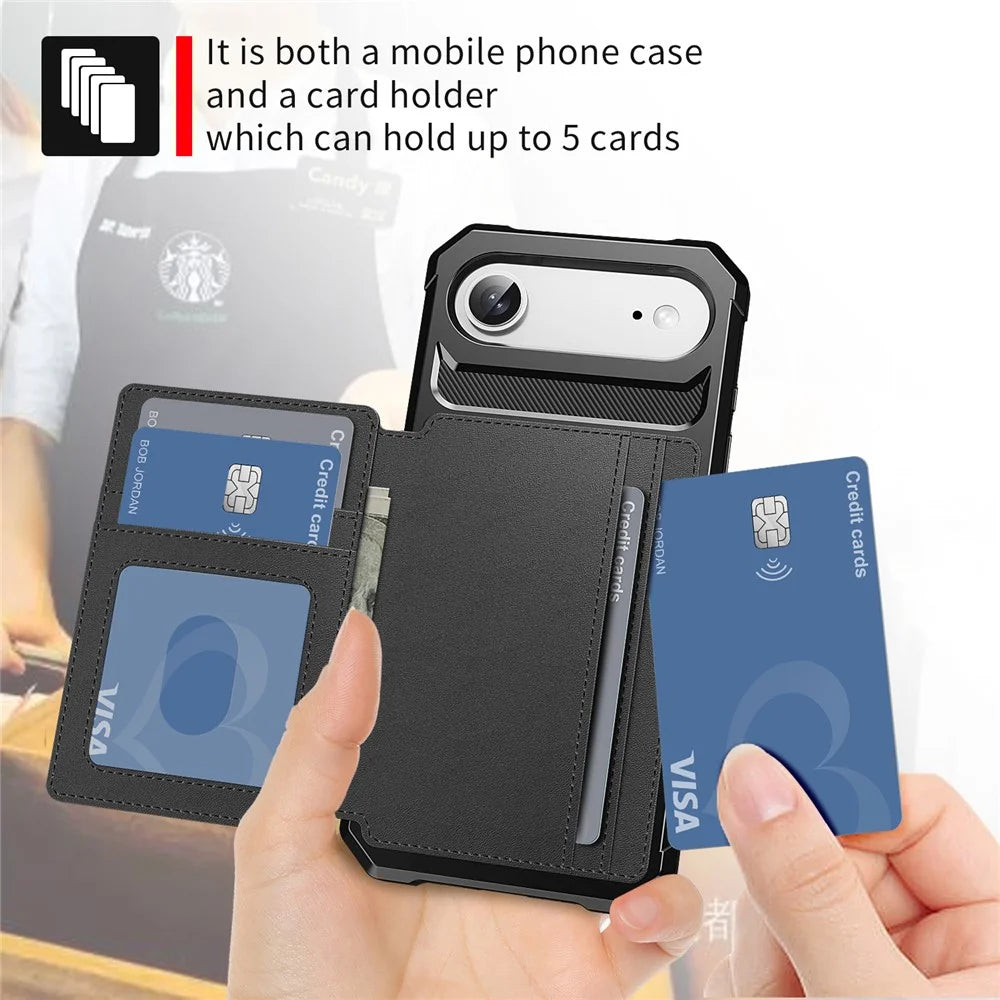 For iPhone Air Case with Card Holder PU Leather + TPU Phone Back Cover - Black - 5