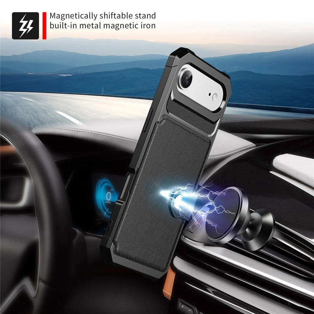 For iPhone Air Case with Card Holder PU Leather + TPU Phone Back Cover - Black - 6