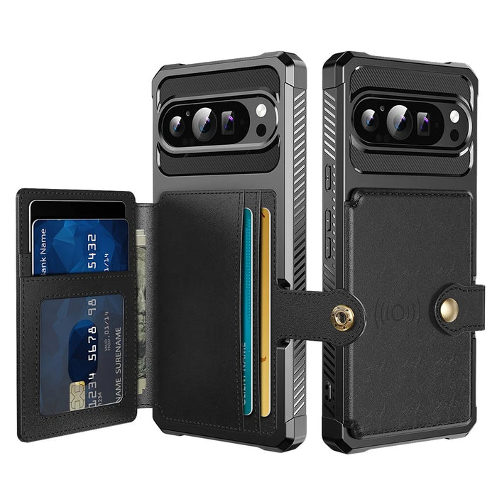 For Google Pixel 10 Pro XL Case with Card Holder PU Leather + TPU Phone Back Cover - Black - 1