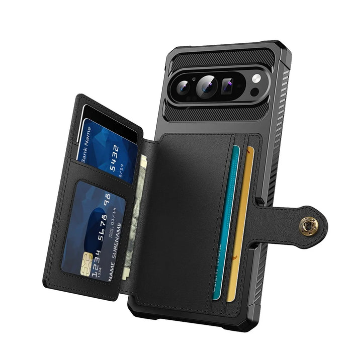 For Google Pixel 10 Pro XL Case with Card Holder PU Leather + TPU Phone Back Cover - Black - 2