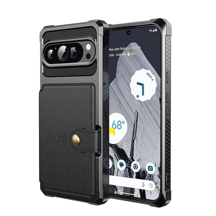 For Google Pixel 10 Pro XL Case with Card Holder PU Leather + TPU Phone Back Cover - Black - 3